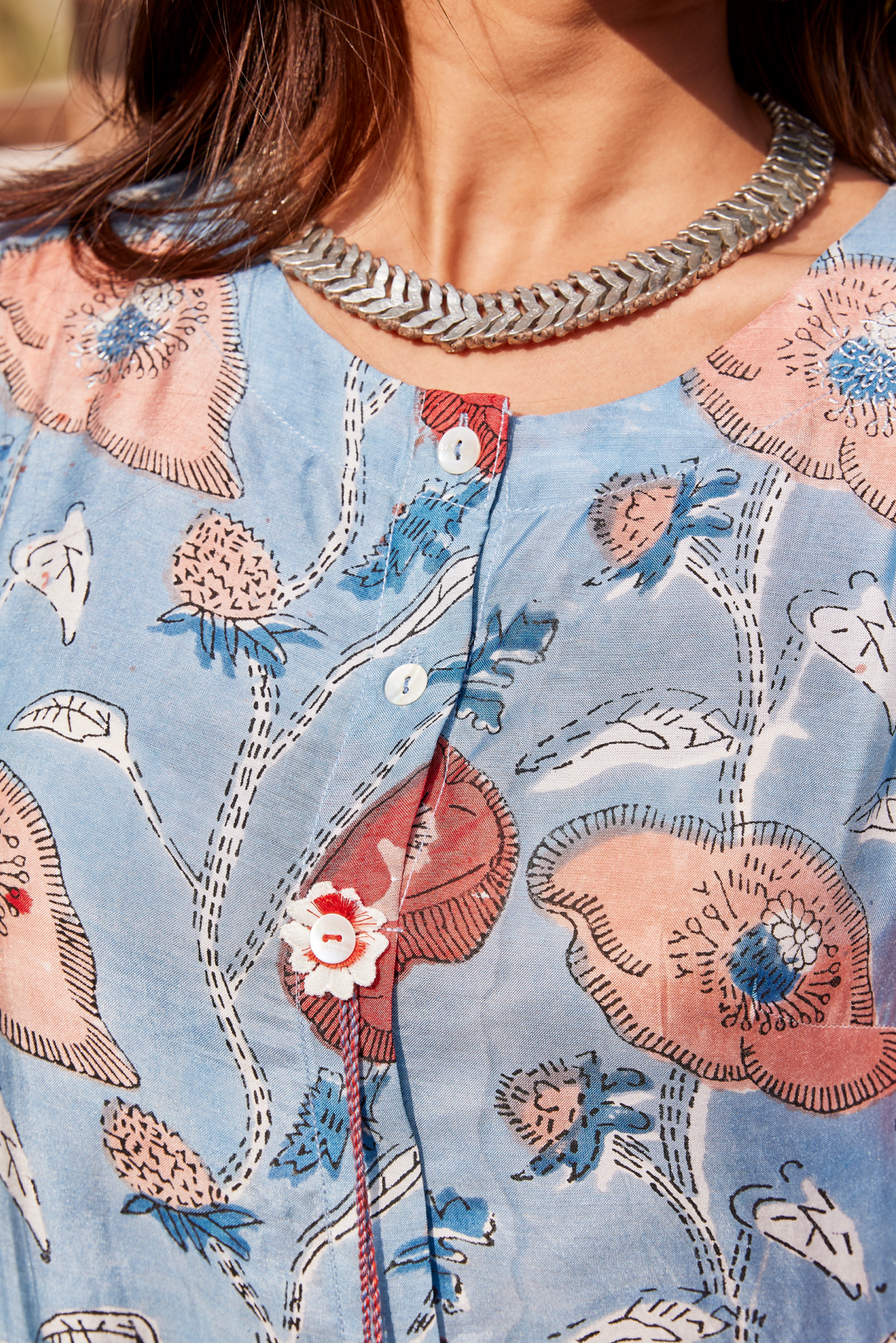 Sanganeri Hand Blocked Floral Asymmetrical Dress