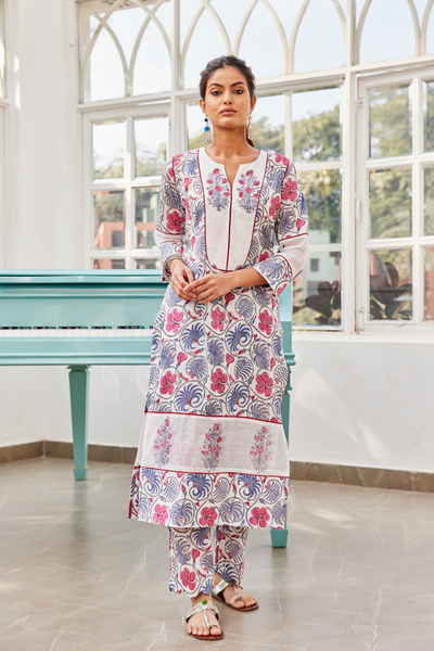 Shop Butidar Hand Block Print Long Straight Kurta Online