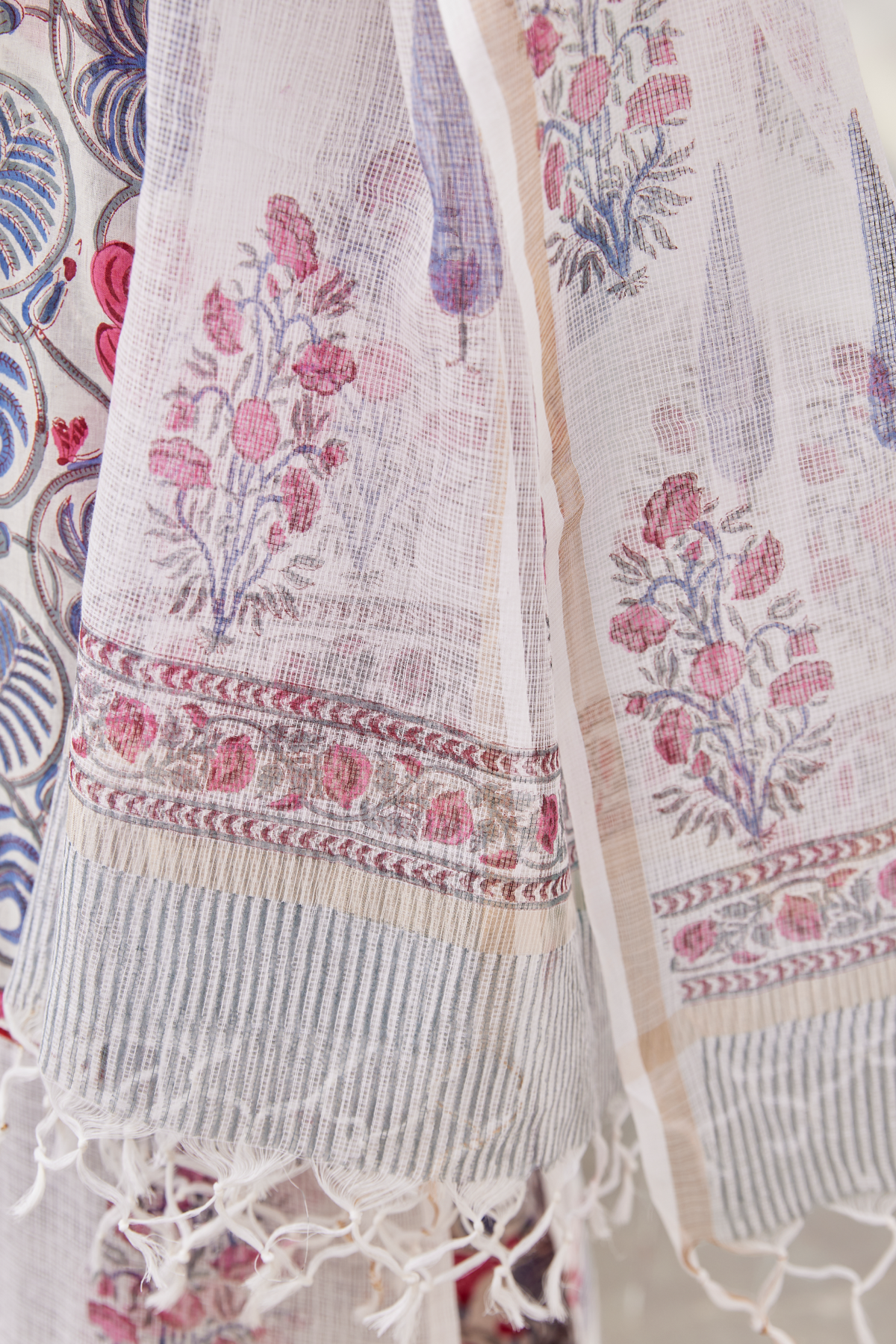 Butidar Hand Block Print Kota Cotton White Dupatta