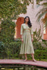 Hand Blocked Mint Green Sanganeri Floral Print Midi Dress
