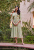 Hand Blocked Mint Green Sanganeri Floral Print Midi Dress