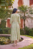 Hand Blocked Mint Green Sanganeri Floral Print Midi Dress