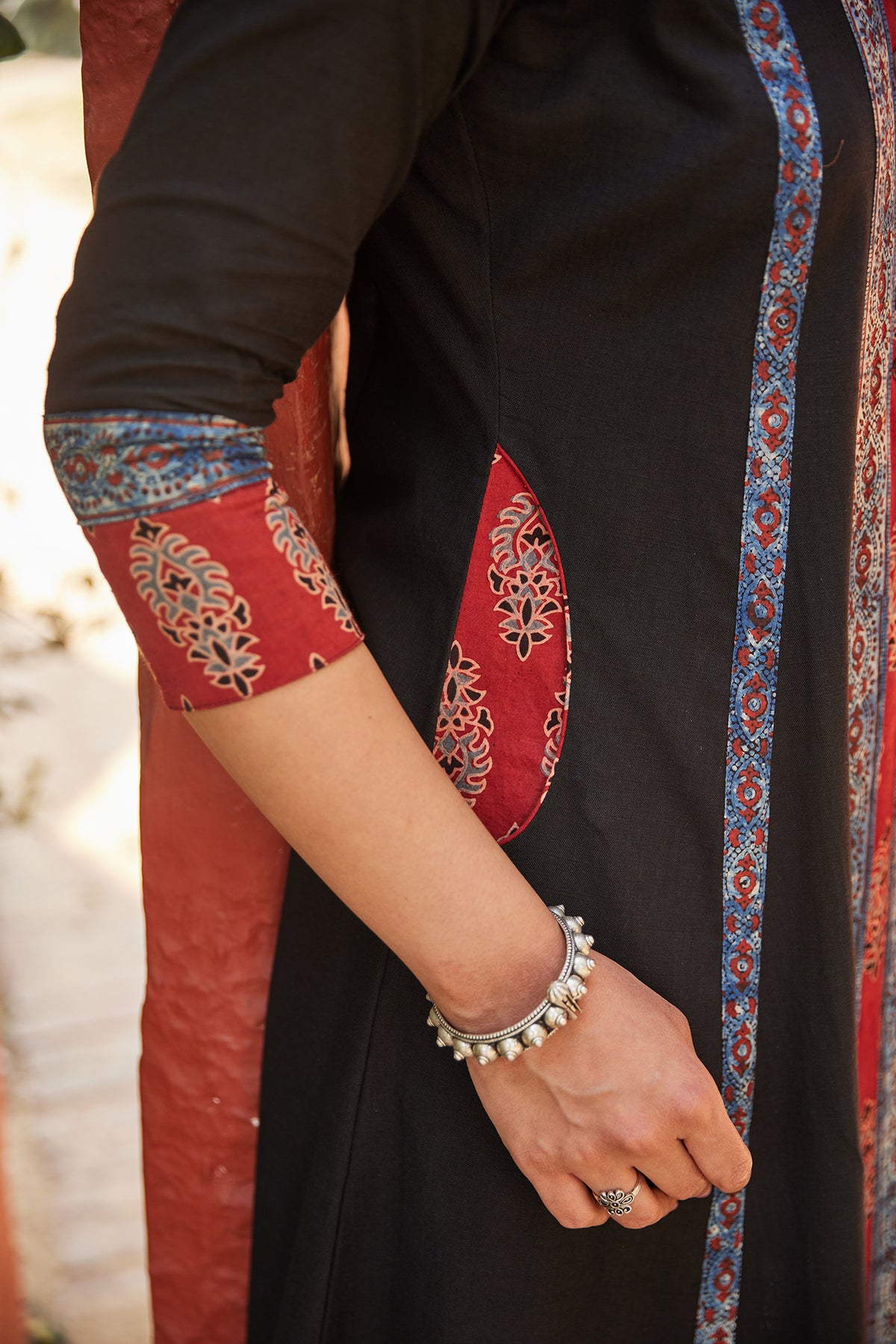 Multi Panel Ajrakh Print A-Line Kurta Dress With Pockets