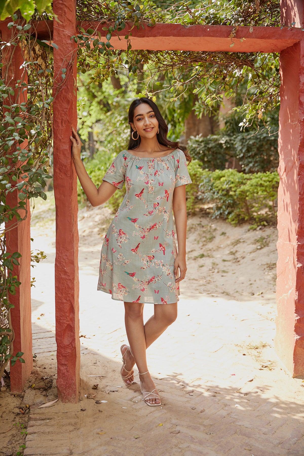 Tropical Print Sanganeri Ethnic Dress With Pockets
