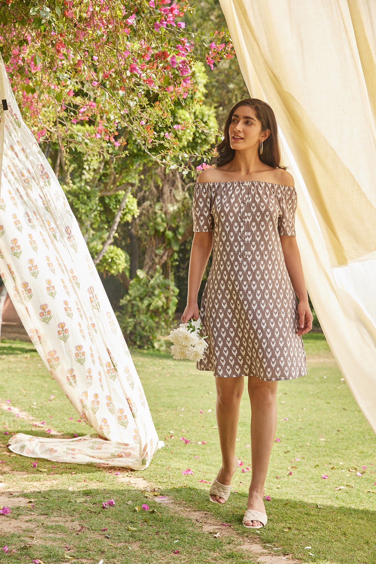 Sanganeri Print Off-Shoulder