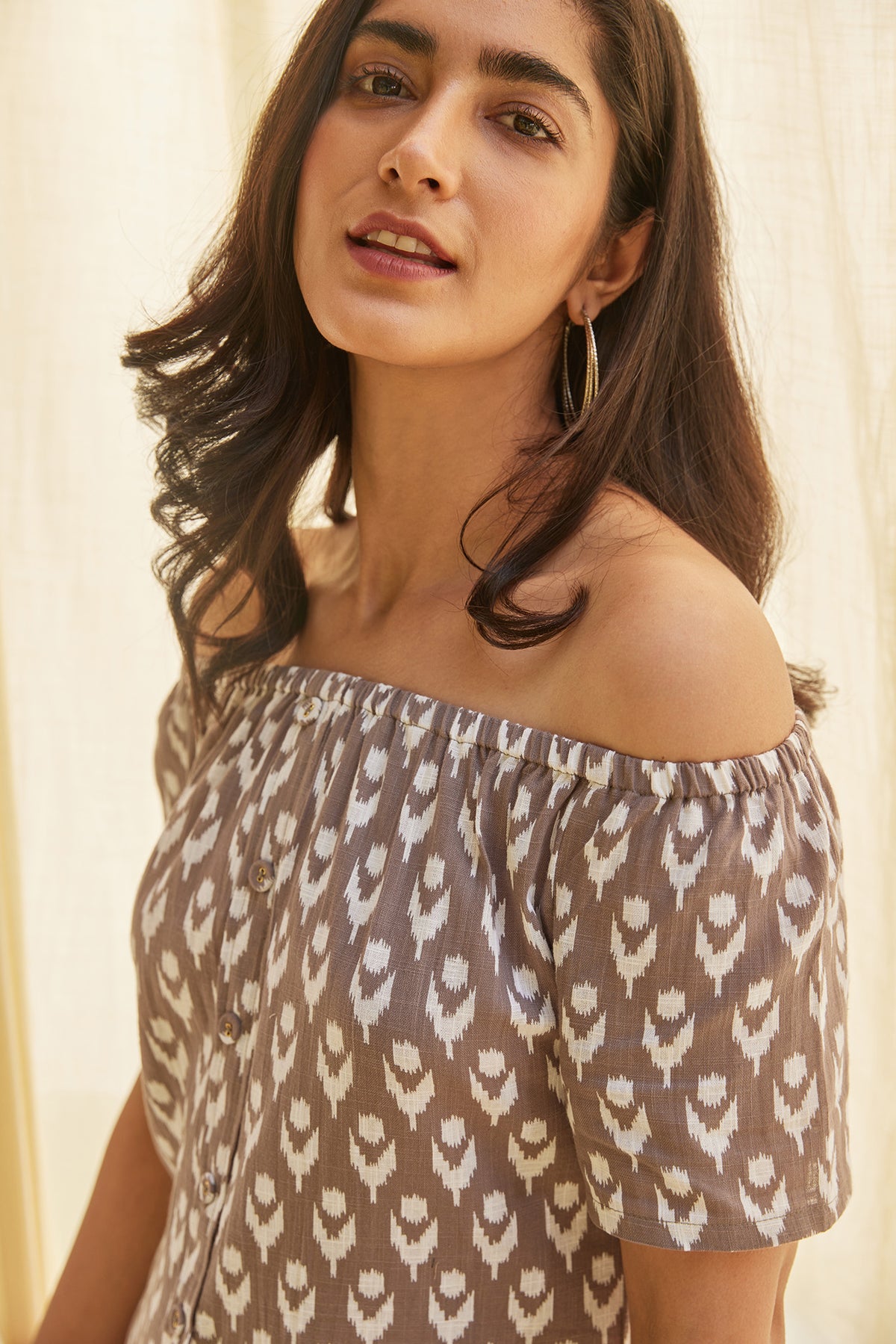 Sanganeri Print Off-Shoulder