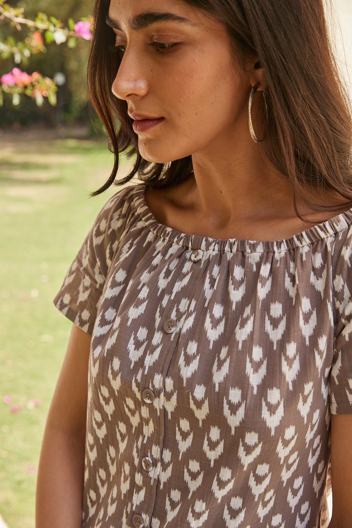 Boat Neck Knee Length Ethnic Dress With Pockets