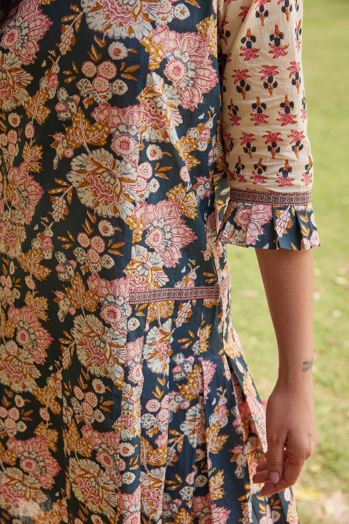 Sanganeri Floral Printed Knee Length Pleated Summer Dress