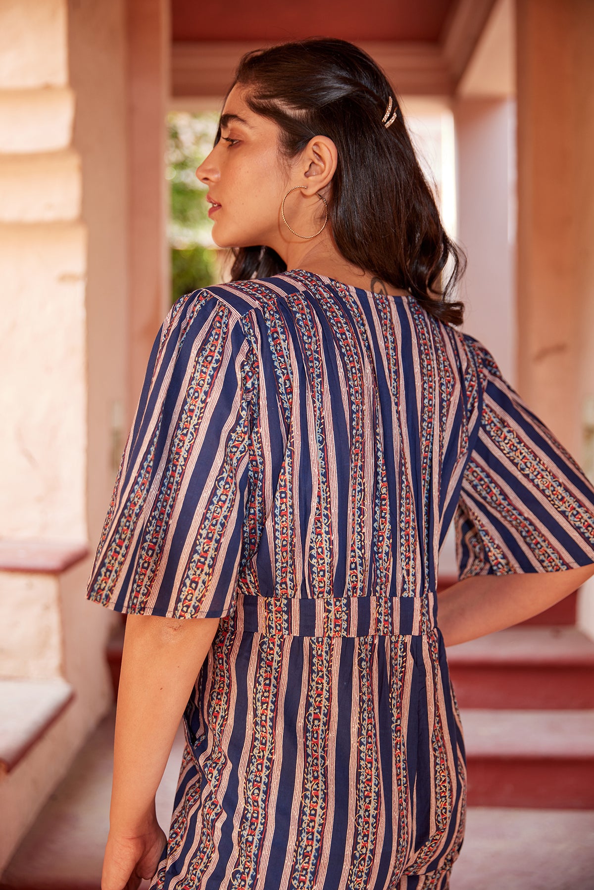 Floral Striped Sanganeri Print Ethnic Jumpsuit