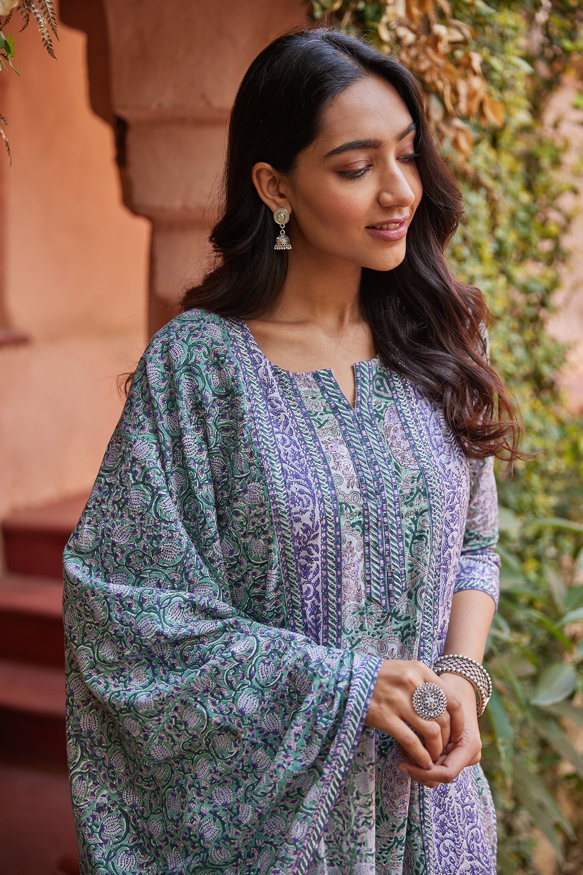 Rogan & hand block printed mul mul dupatta with tassels