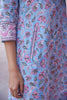 Collared Hand Block Print A-Line Light Blue Kurta Dress With Pockets