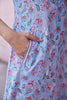 Collared Hand Block Print A-Line Light Blue Kurta Dress With Pockets