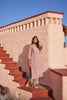 Pink Hand Block Print Straight Kurta With Rogan