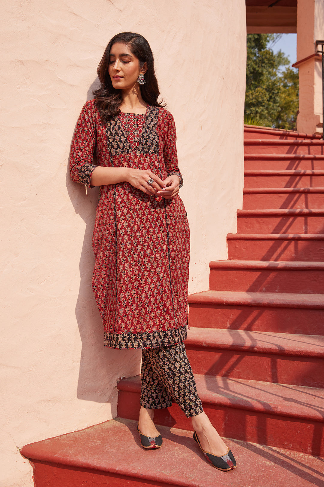 Brown colour hand block print kurti for women retailer