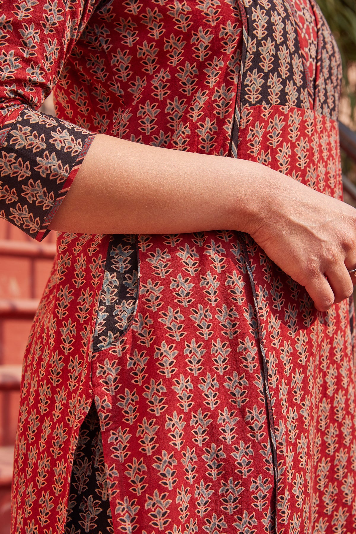 Ajrakh Block Printed Rust Kurta With Pockets