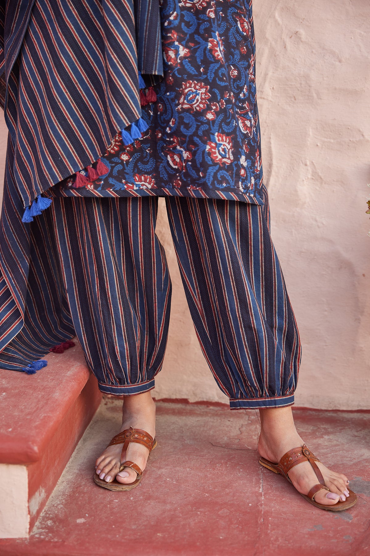 Printed Kurta Set With Cuffed Salwar Pant and Dupatta