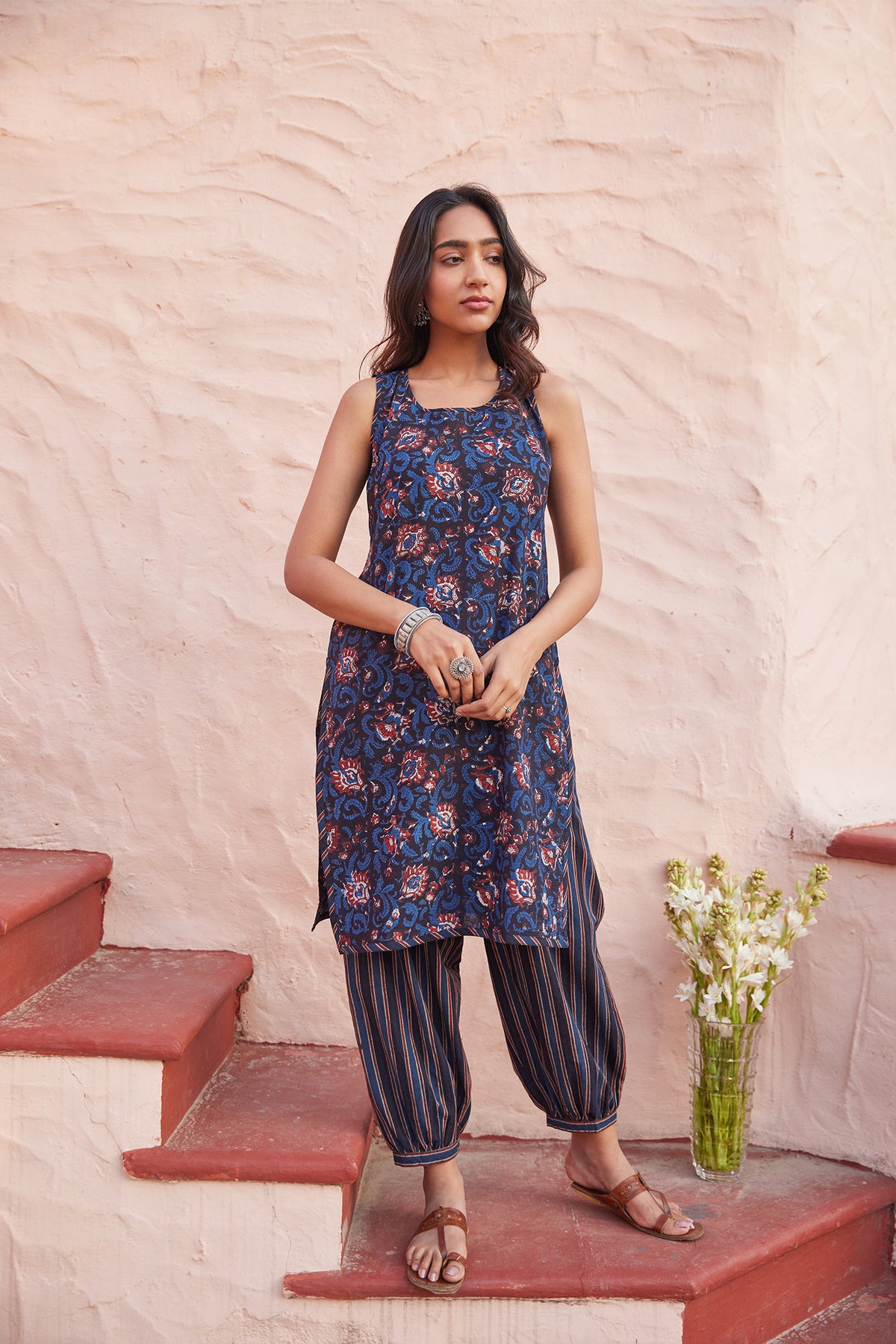 Printed Kurta Set With Cuffed Salwar Pant and Dupatta