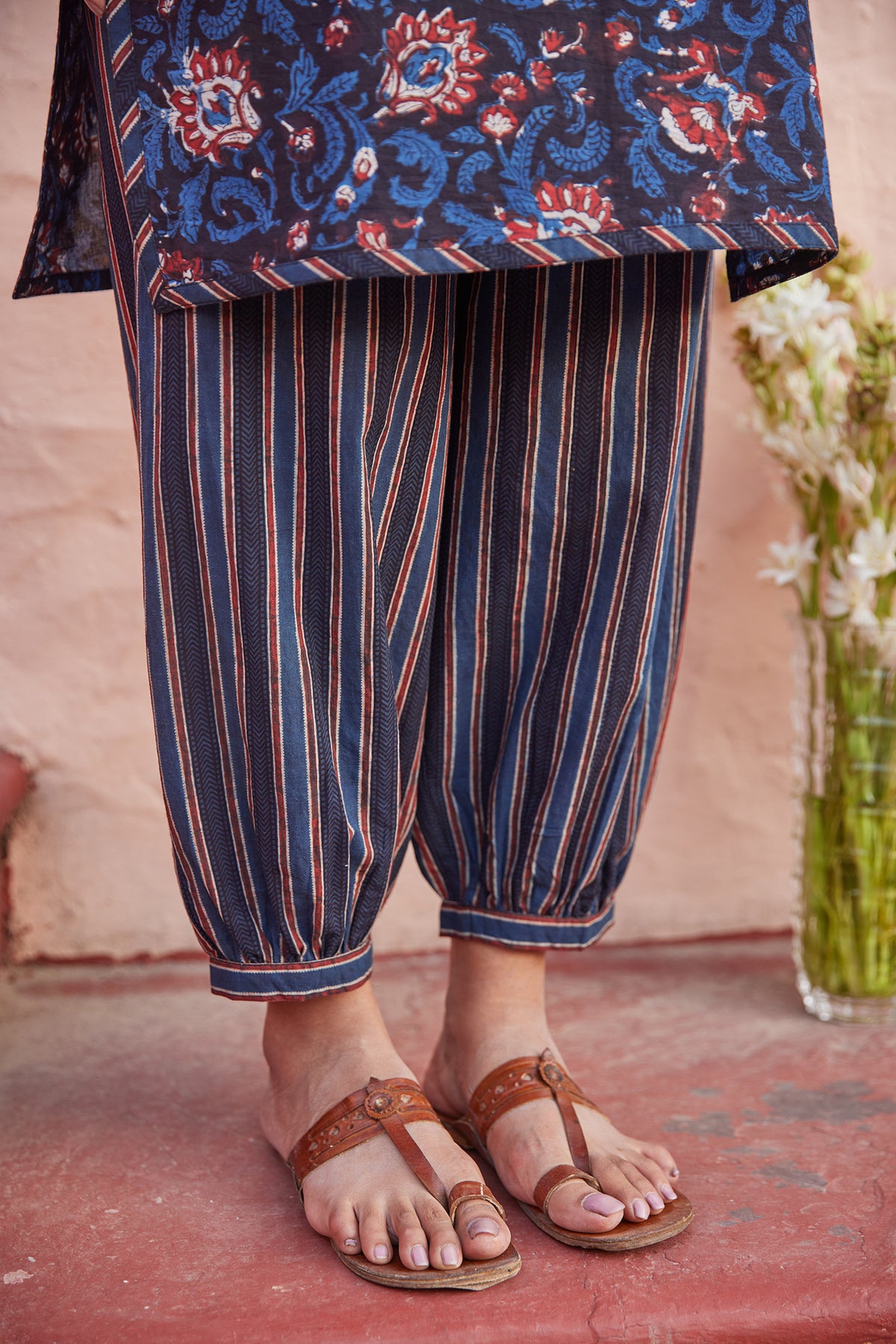 Printed Kurta Set With Cuffed Salwar Pant and Dupatta
