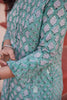 Handblocked turquoise straight dress with front buttons and pockets