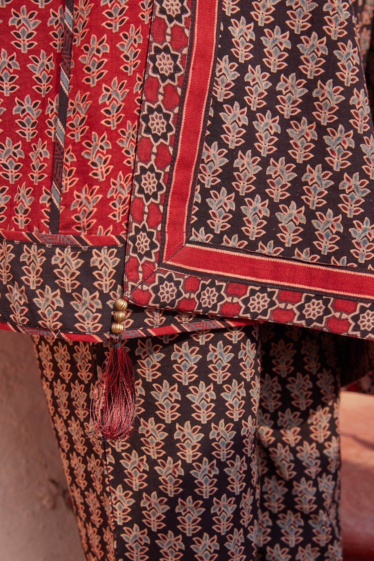 Ajrakh Handblock Printed Premium Cotton Dupatta With Tassels