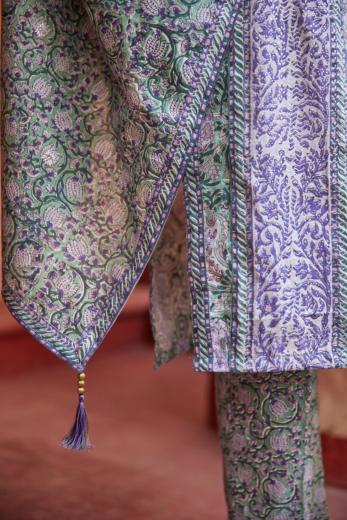 Rogan & hand block printed mul mul dupatta with tassels