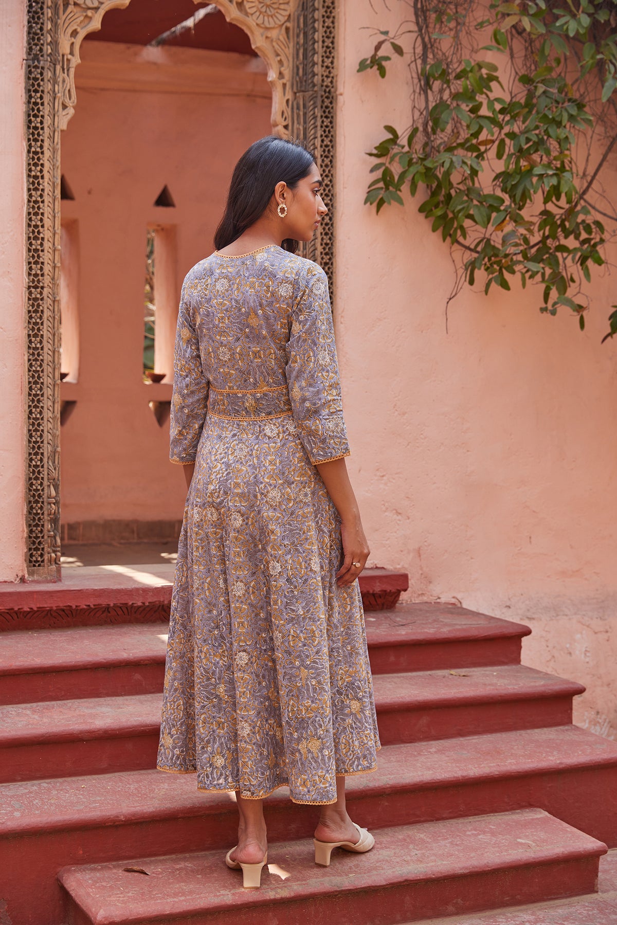 Hand Block Sanganeri Printed Ghera Maxi Dress