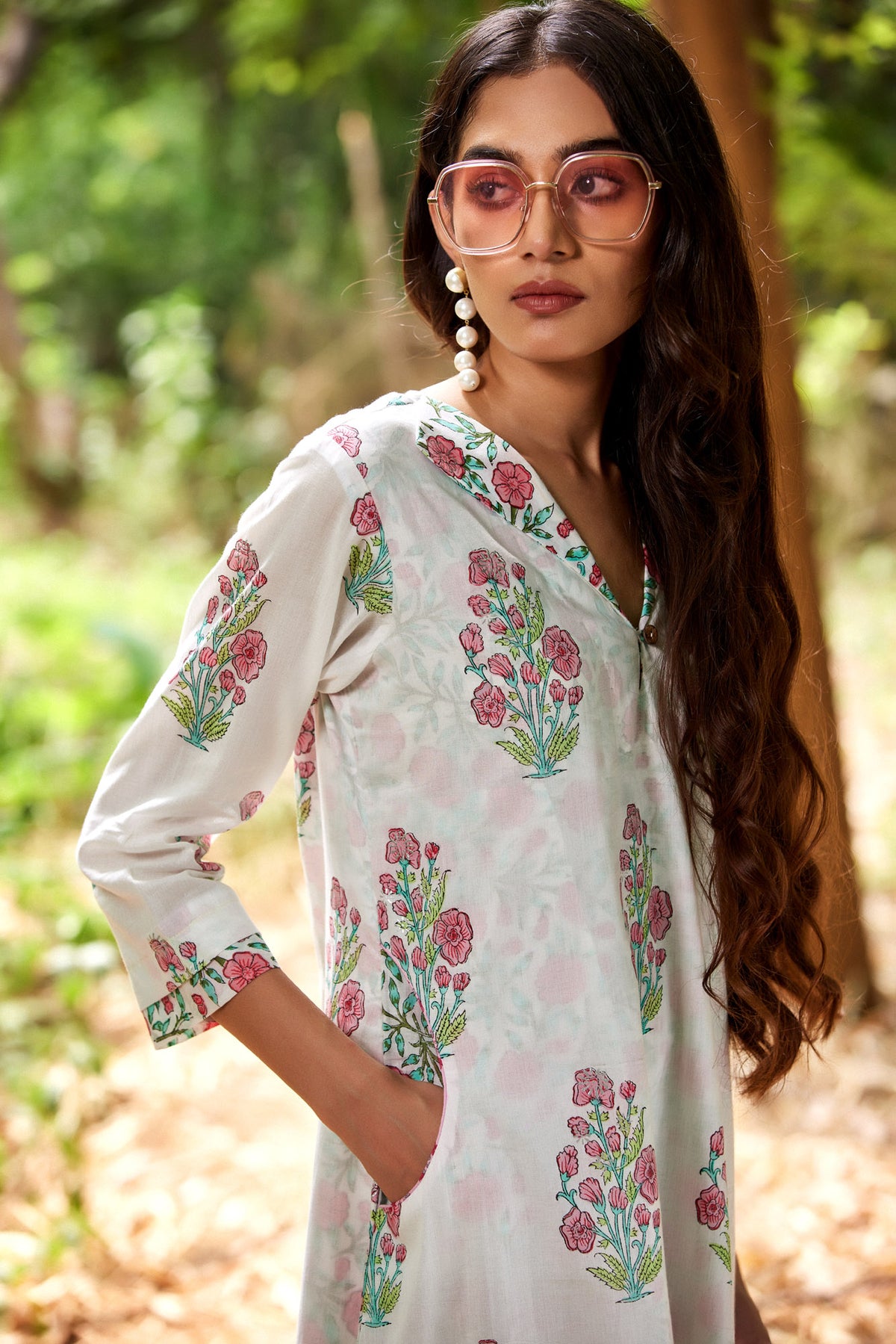 White Double Layered Hand Block Printed Kurta