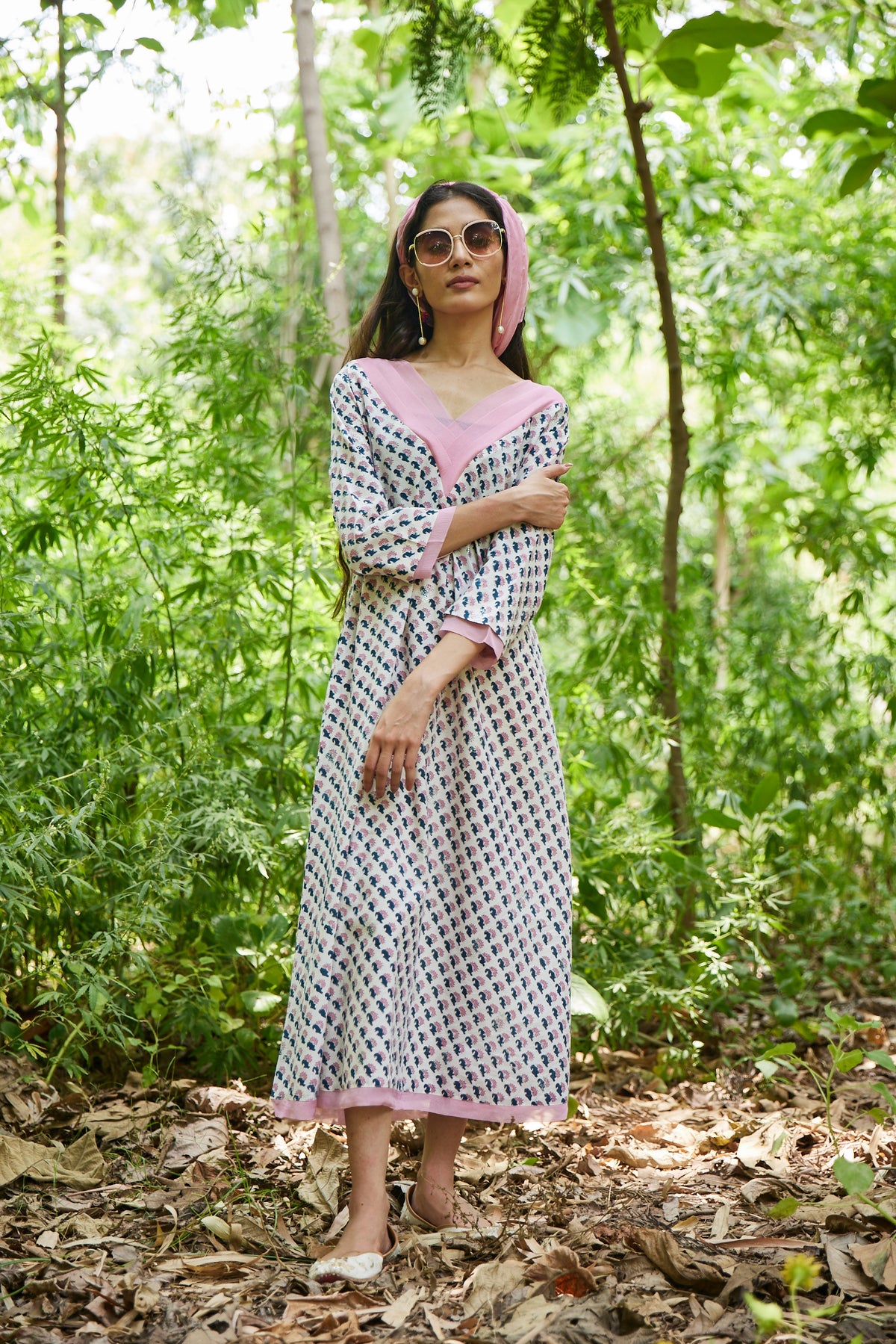 Hand Block Print White Maxi Dress