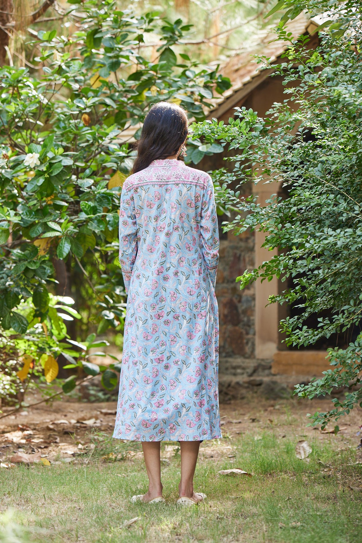 Light Blue Floral Print Angrakha Kurta-Dress