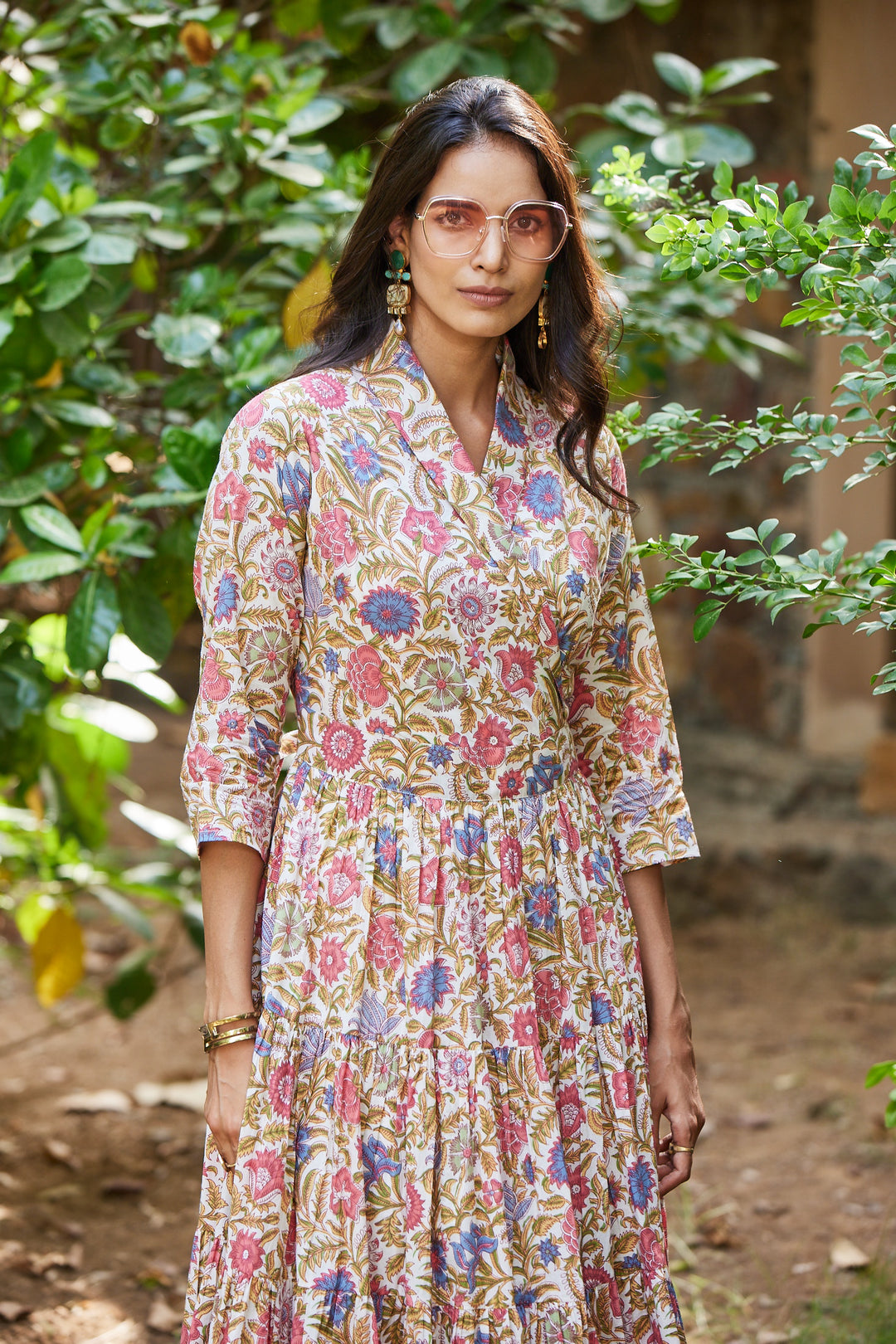 Shop Floral Print Mul Mul Cotton Dress For Women | Vishnu