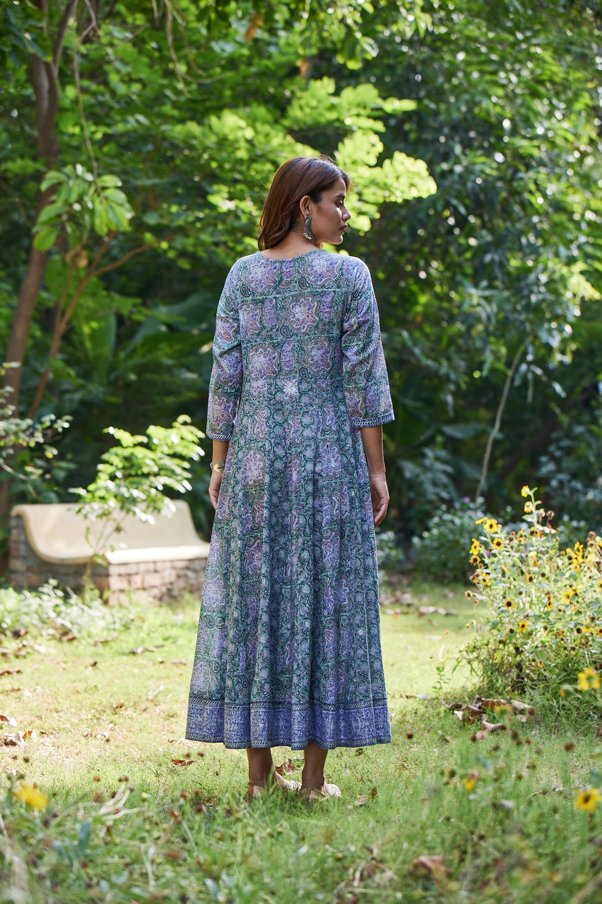 Long Hand Block Print Anarkali Dress