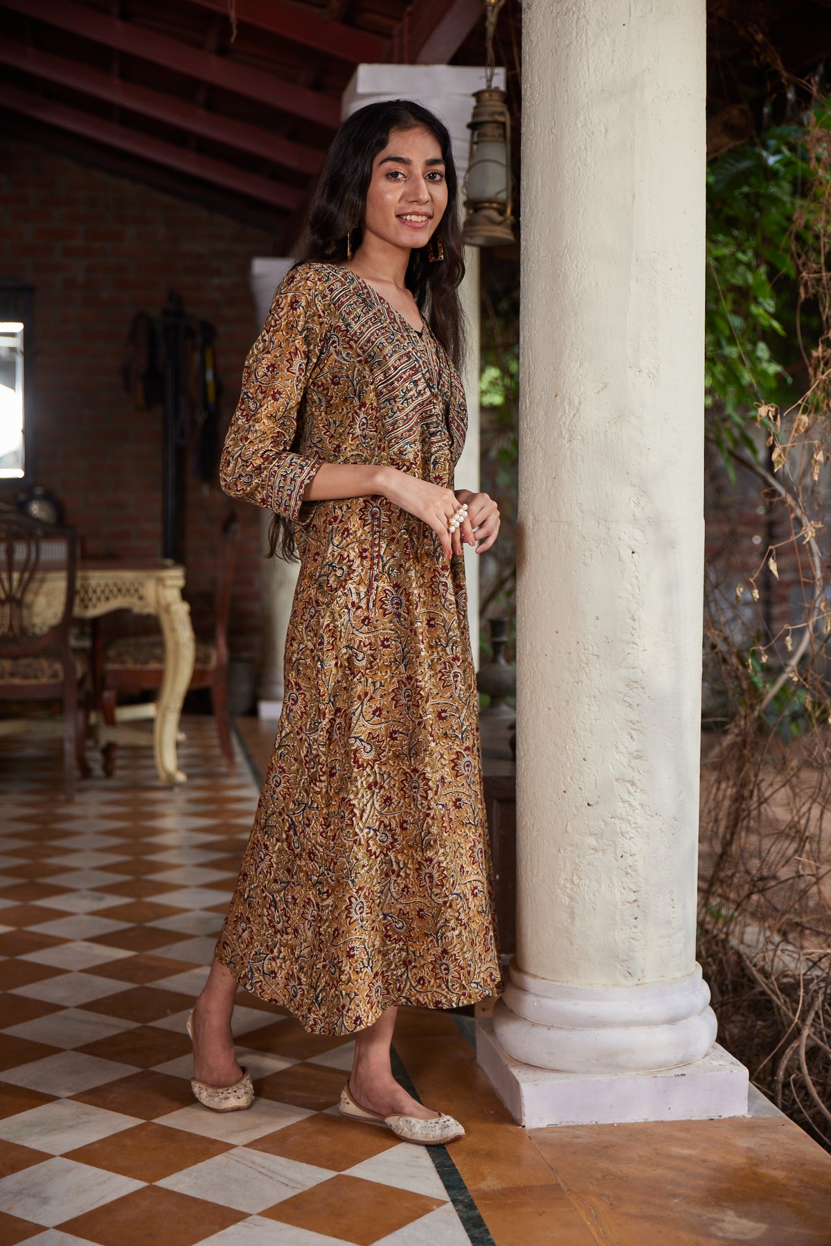 Flowy Hand Block Printed A-Line Kalamkari Dress