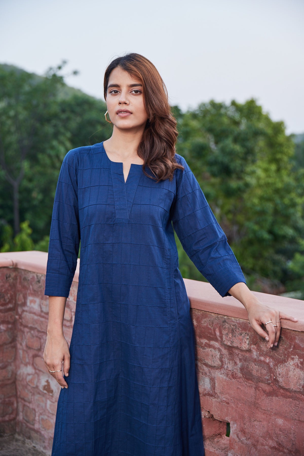 Solid Blue Kurta-Dress With Pintucks