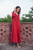 Solid Red Panelled Dress With Pintucks