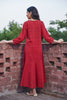 Solid Red Panelled Dress With Pintucks