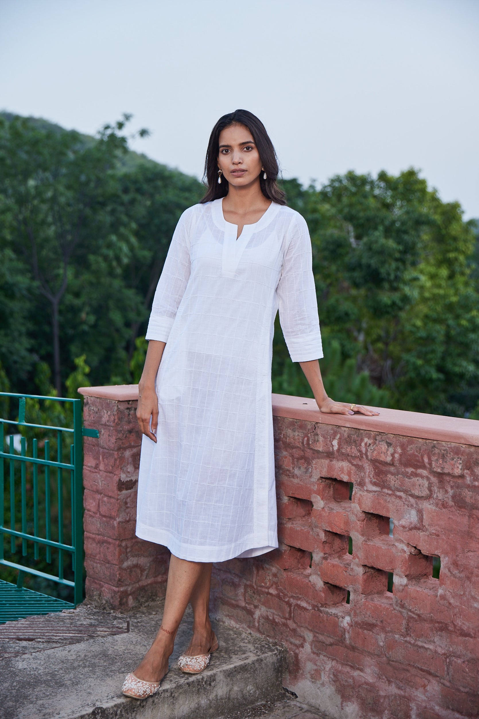 Solid White A-Line Kurta With Pockets