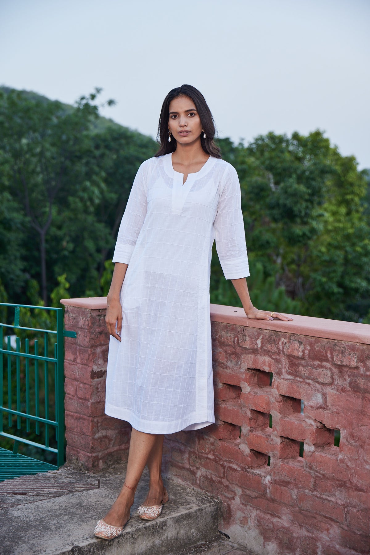 Solid White A-Line Kurta With Pockets