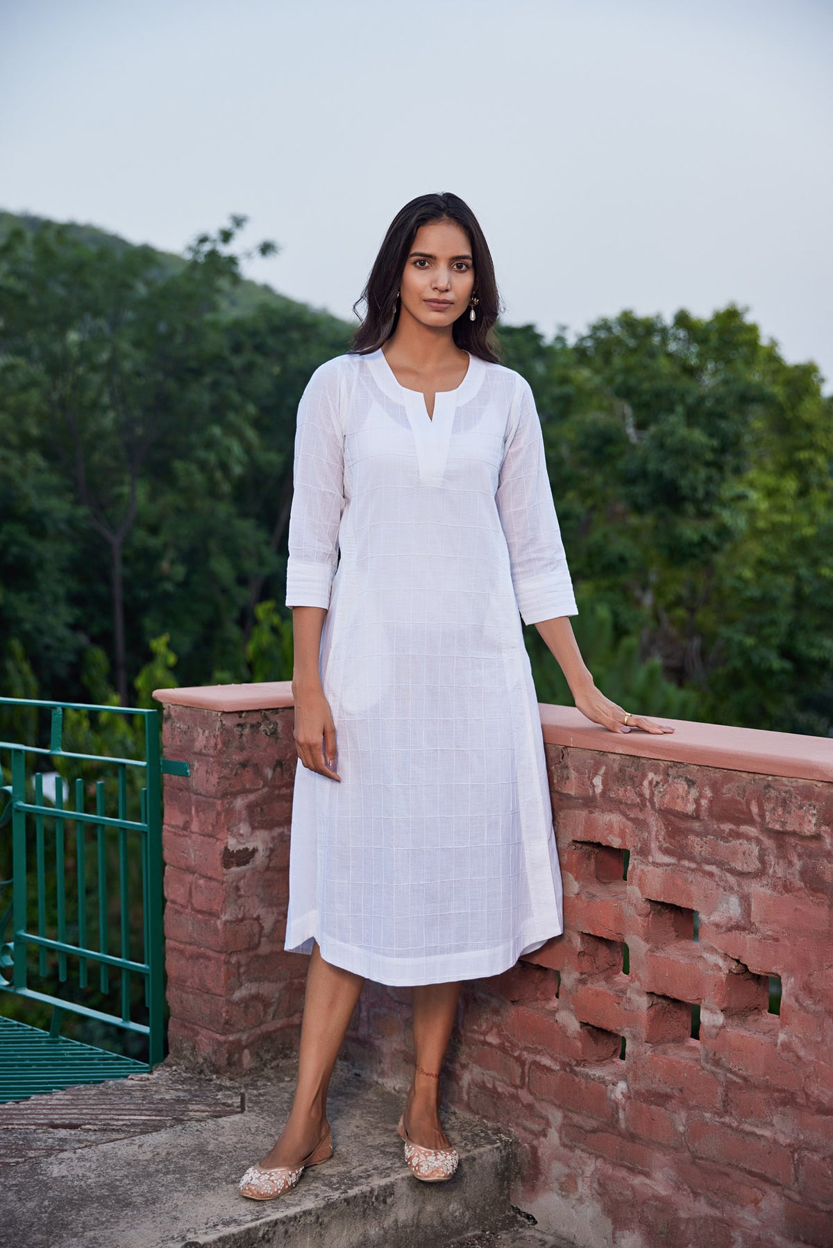 Solid White A-Line Kurta With Pockets