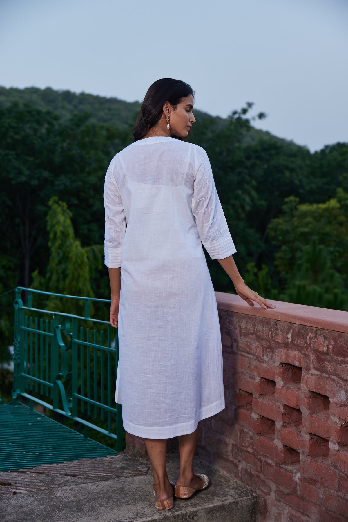 Solid White A-Line Kurta With Pockets