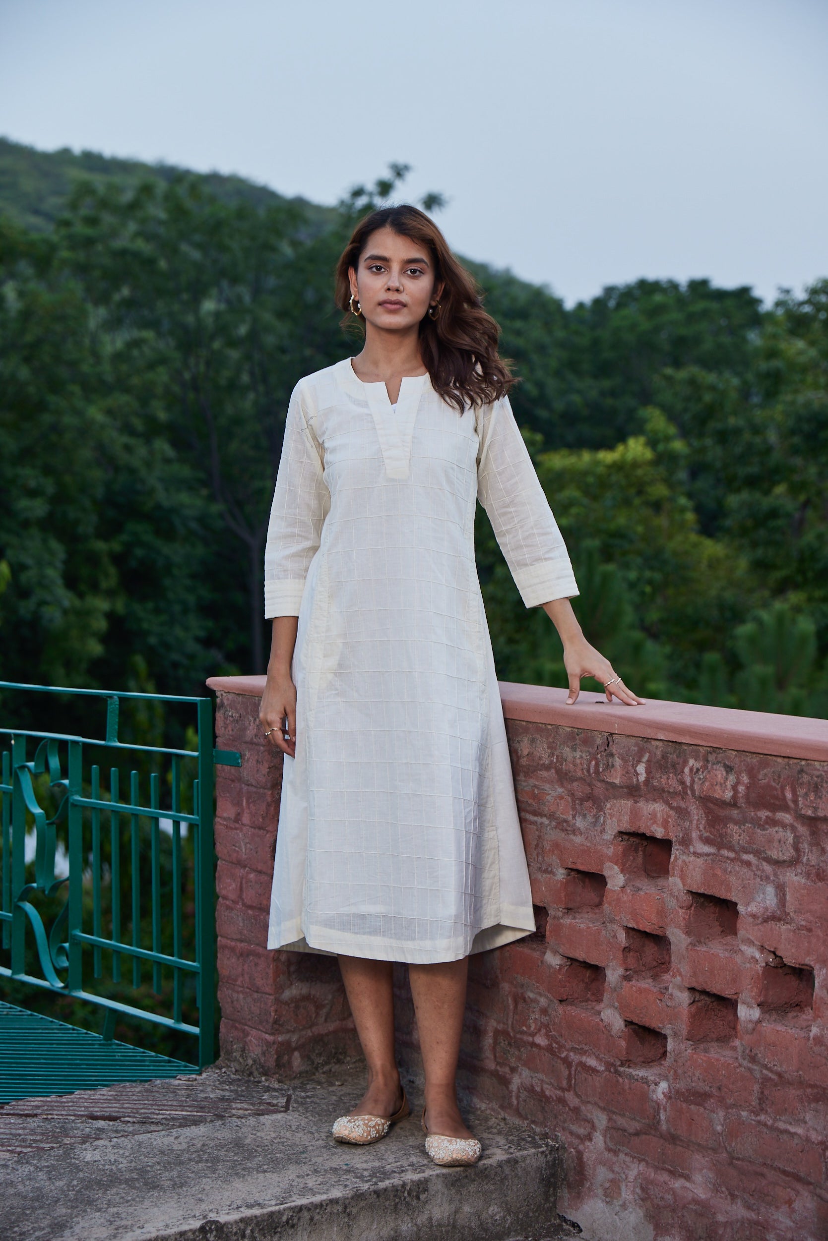 Offwhite Solid Kurta-Dress With Pintucks