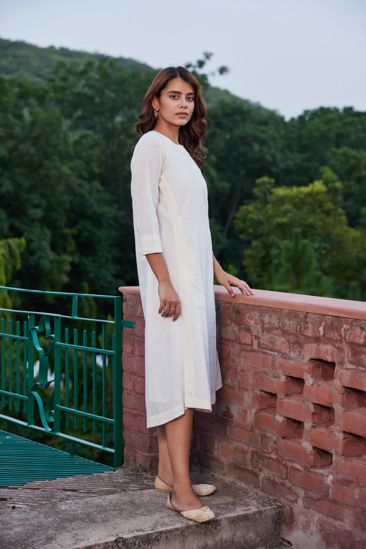 Offwhite Solid Kurta-Dress With Pintucks
